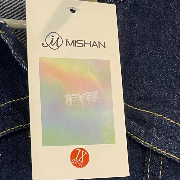 Mishan Coat Women XL Blue Denim DRESS Long Button Front Western Pockets READ - Picture 4 of 16